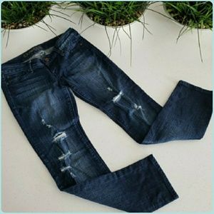 Express jeans pants denim straight skinny leg ripped design 5 pocket Size 2